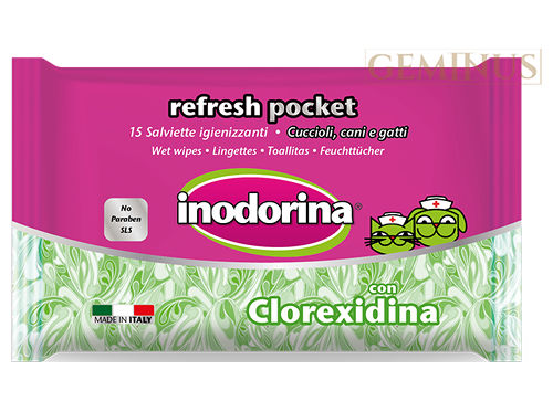 Chusteczki pielęgnacyjne Inodorina Refresh Pocket z chlorheksydyną